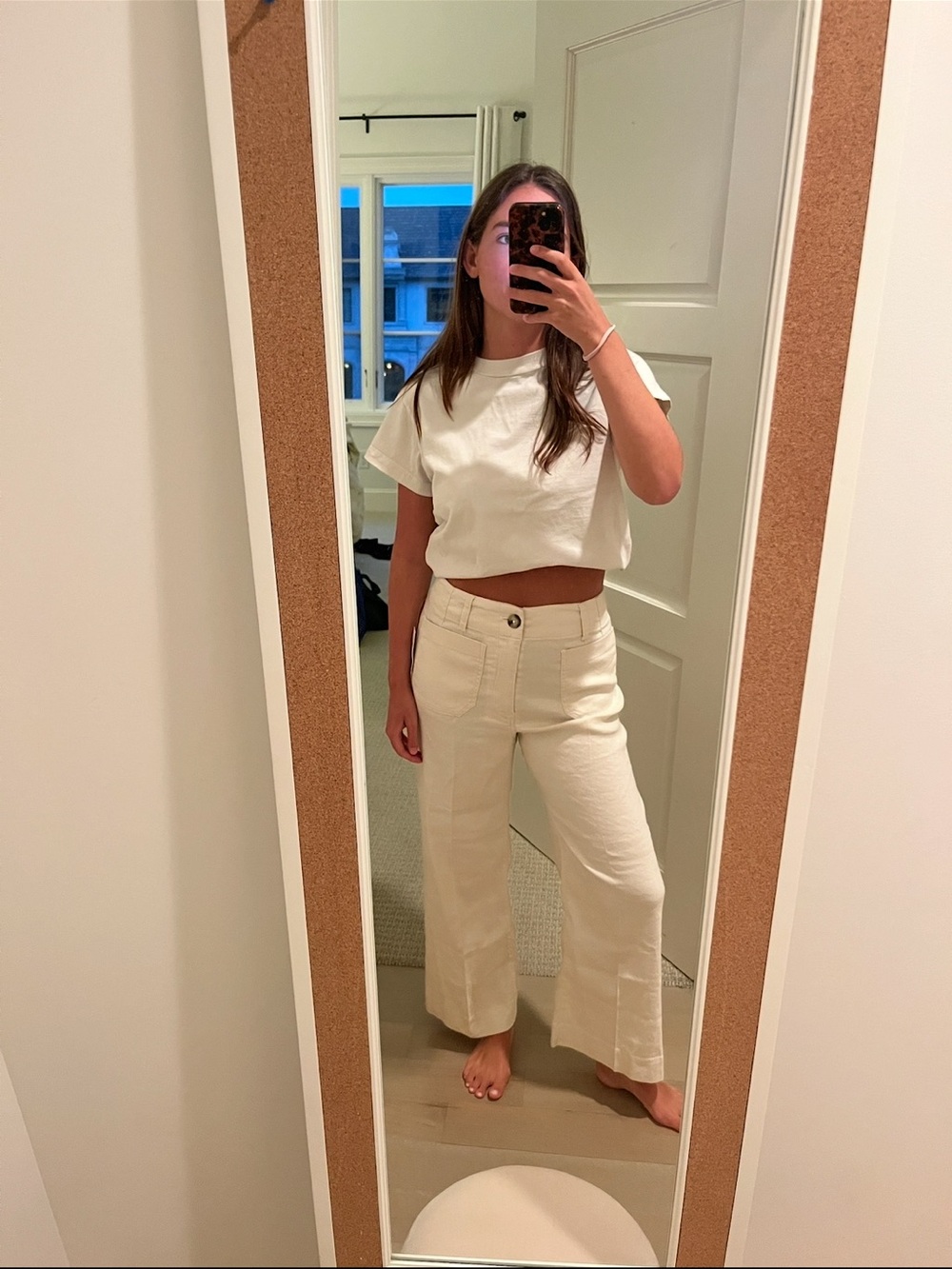 Maeve Cream Wide-Leg High-Rise linen pants